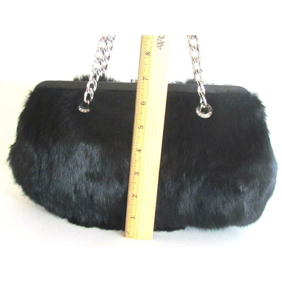 Women's Fur Bag's Designer Michael Kors Black Rabbit Fur Silver Tone Chain Strap - Picture 14 of 14